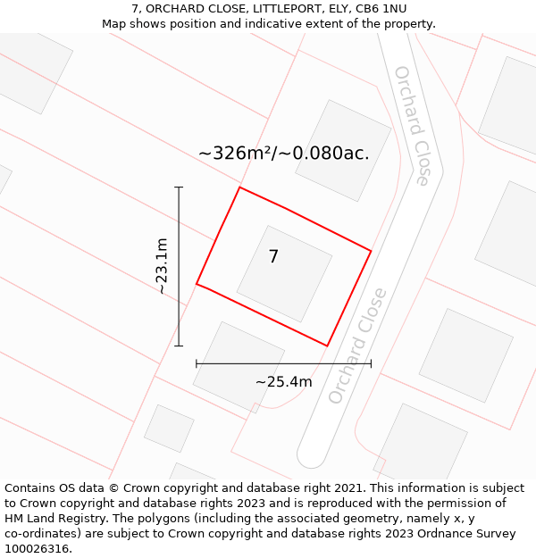 7, ORCHARD CLOSE, LITTLEPORT, ELY, CB6 1NU: Plot and title map