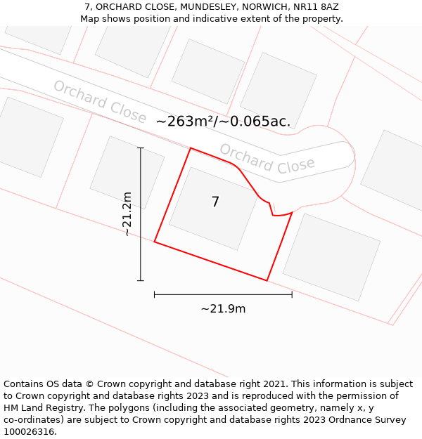 7, ORCHARD CLOSE, MUNDESLEY, NORWICH, NR11 8AZ: Plot and title map