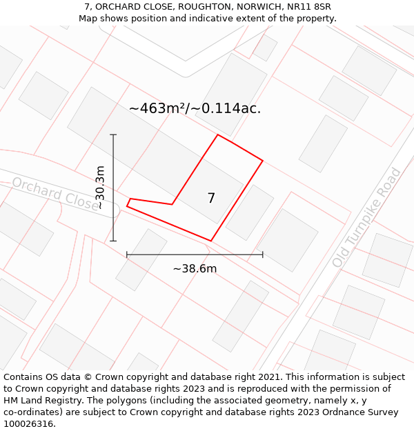 7, ORCHARD CLOSE, ROUGHTON, NORWICH, NR11 8SR: Plot and title map