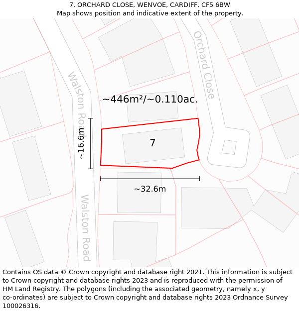 7, ORCHARD CLOSE, WENVOE, CARDIFF, CF5 6BW: Plot and title map