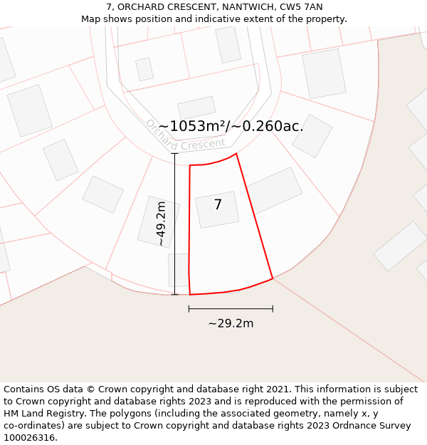 7, ORCHARD CRESCENT, NANTWICH, CW5 7AN: Plot and title map