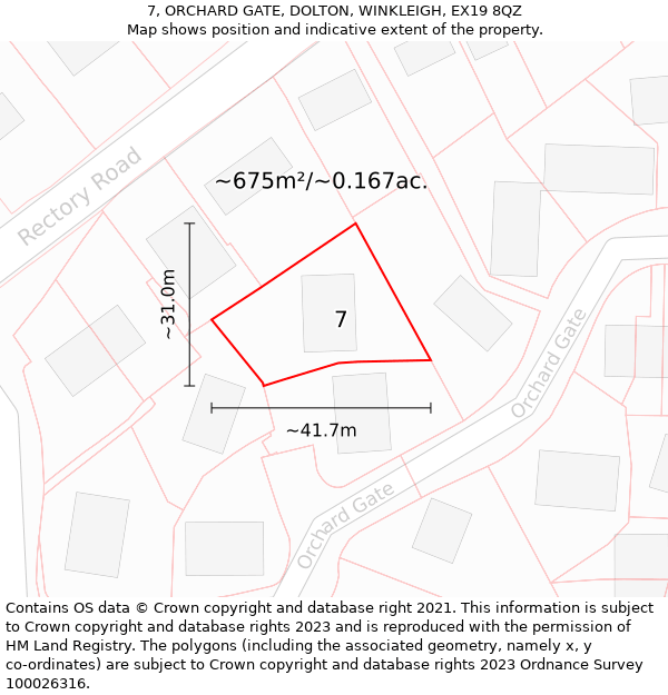 7, ORCHARD GATE, DOLTON, WINKLEIGH, EX19 8QZ: Plot and title map