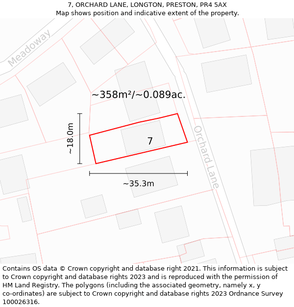 7, ORCHARD LANE, LONGTON, PRESTON, PR4 5AX: Plot and title map