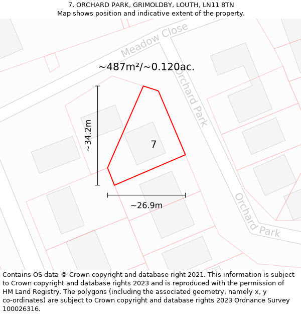 7, ORCHARD PARK, GRIMOLDBY, LOUTH, LN11 8TN: Plot and title map