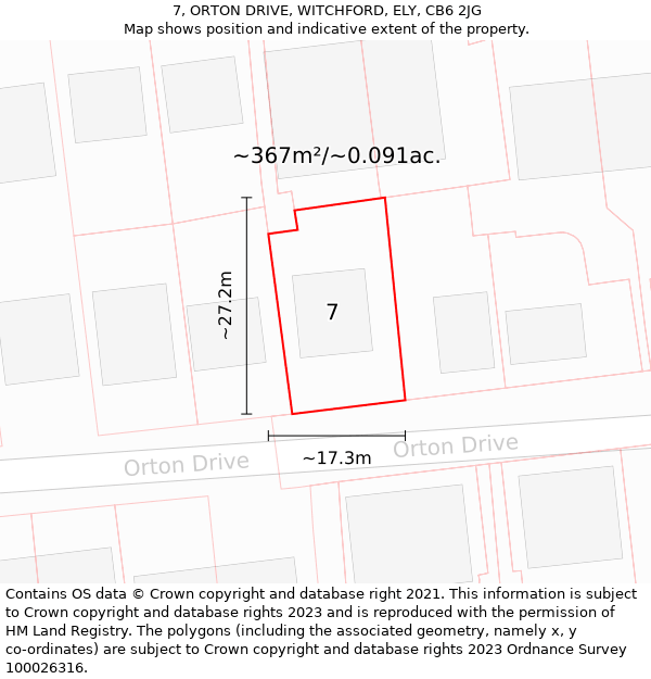 7, ORTON DRIVE, WITCHFORD, ELY, CB6 2JG: Plot and title map