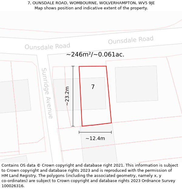 7, OUNSDALE ROAD, WOMBOURNE, WOLVERHAMPTON, WV5 9JE: Plot and title map