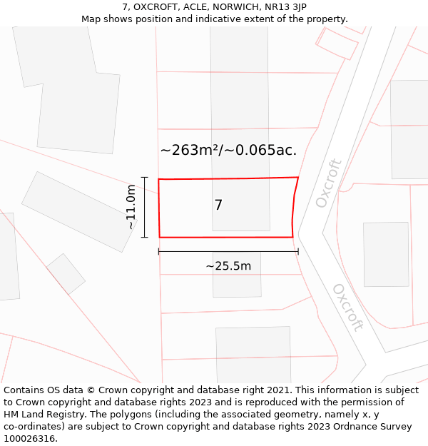7, OXCROFT, ACLE, NORWICH, NR13 3JP: Plot and title map