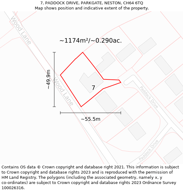 7, PADDOCK DRIVE, PARKGATE, NESTON, CH64 6TQ: Plot and title map