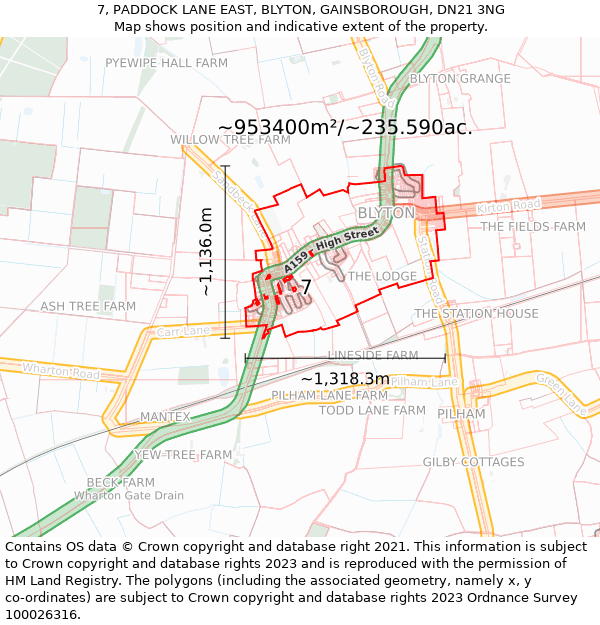 7, PADDOCK LANE EAST, BLYTON, GAINSBOROUGH, DN21 3NG: Plot and title map