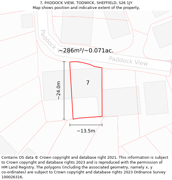 7, PADDOCK VIEW, TODWICK, SHEFFIELD, S26 1JY: Plot and title map