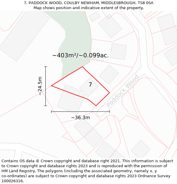 7, PADDOCK WOOD, COULBY NEWHAM, MIDDLESBROUGH, TS8 0SA: Plot and title map