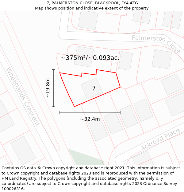 7, PALMERSTON CLOSE, BLACKPOOL, FY4 4ZG: Plot and title map