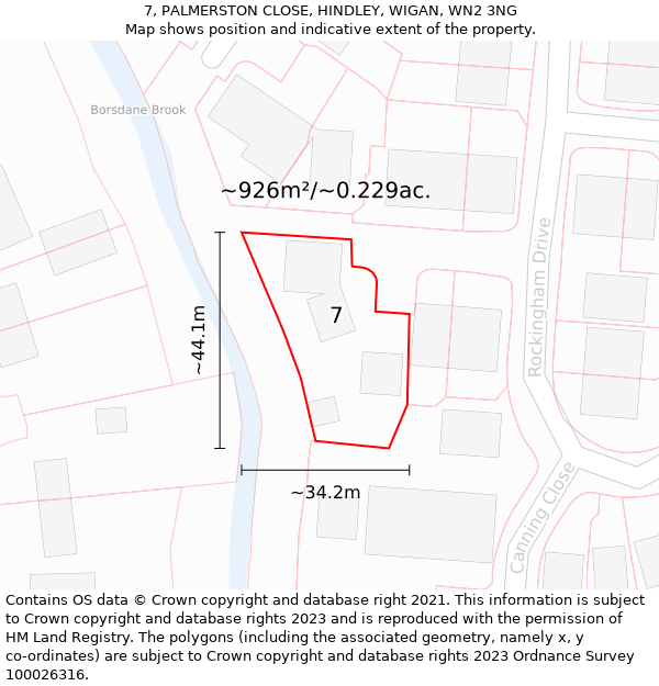 7, PALMERSTON CLOSE, HINDLEY, WIGAN, WN2 3NG: Plot and title map