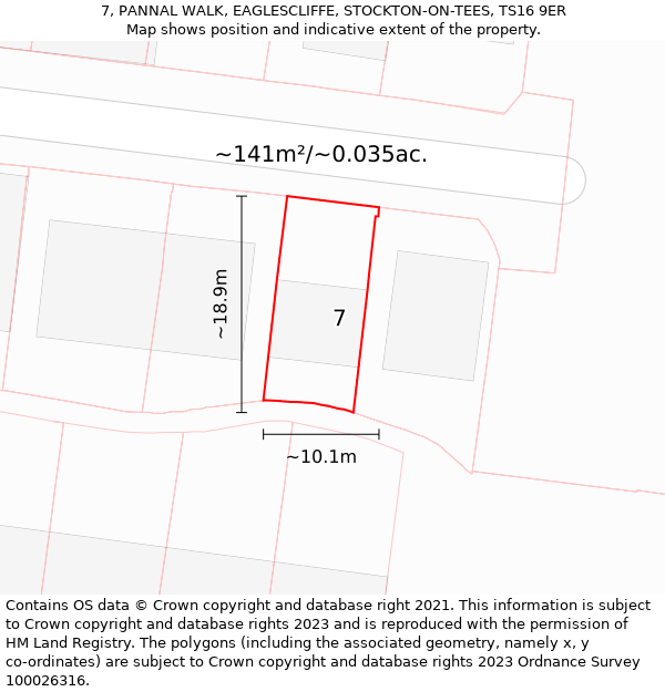 7, PANNAL WALK, EAGLESCLIFFE, STOCKTON-ON-TEES, TS16 9ER: Plot and title map