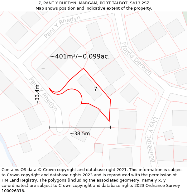 7, PANT Y RHEDYN, MARGAM, PORT TALBOT, SA13 2SZ: Plot and title map