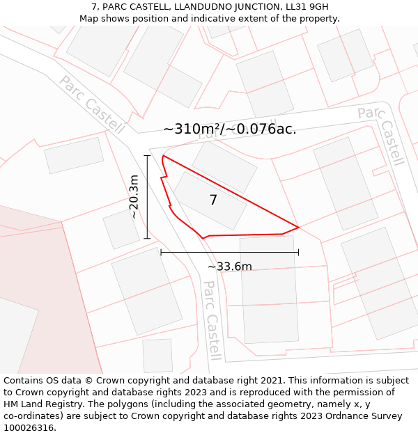 7, PARC CASTELL, LLANDUDNO JUNCTION, LL31 9GH: Plot and title map