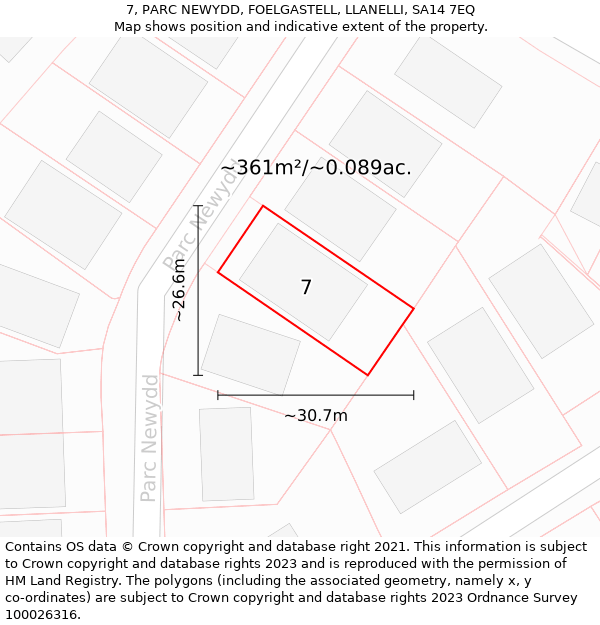 7, PARC NEWYDD, FOELGASTELL, LLANELLI, SA14 7EQ: Plot and title map