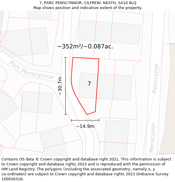 7, PARC PENSCYNNOR, CILFREW, NEATH, SA10 8LQ: Plot and title map