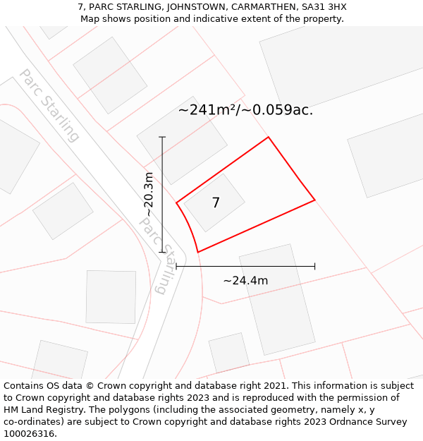 7, PARC STARLING, JOHNSTOWN, CARMARTHEN, SA31 3HX: Plot and title map