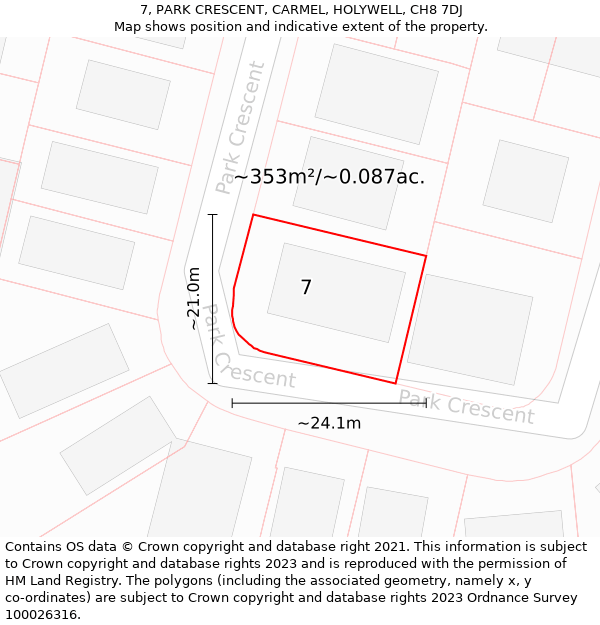 7, PARK CRESCENT, CARMEL, HOLYWELL, CH8 7DJ: Plot and title map