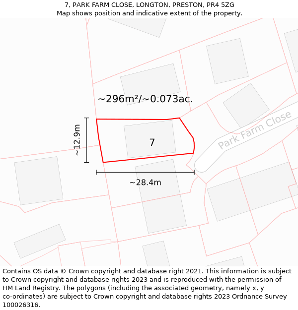 7, PARK FARM CLOSE, LONGTON, PRESTON, PR4 5ZG: Plot and title map