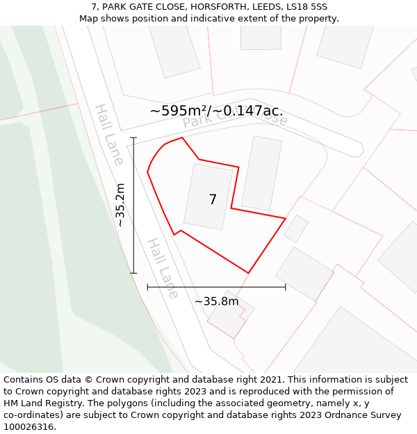 7, PARK GATE CLOSE, HORSFORTH, LEEDS, LS18 5SS: Plot and title map