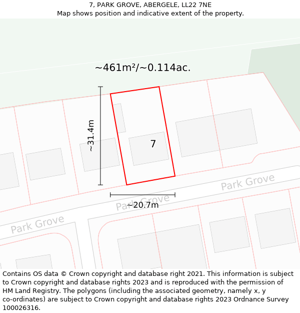 7, PARK GROVE, ABERGELE, LL22 7NE: Plot and title map