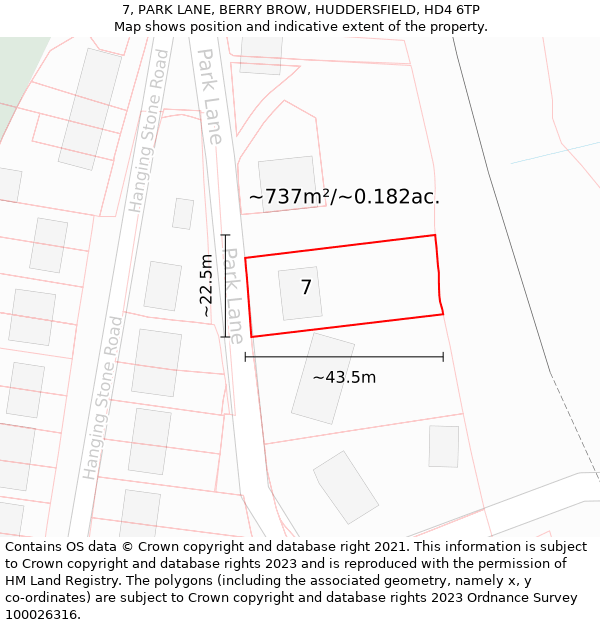 7, PARK LANE, BERRY BROW, HUDDERSFIELD, HD4 6TP: Plot and title map