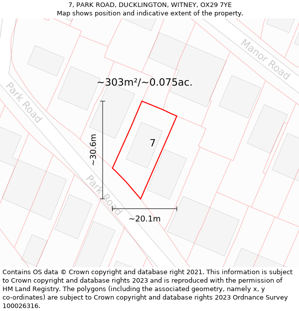 7, PARK ROAD, DUCKLINGTON, WITNEY, OX29 7YE: Plot and title map