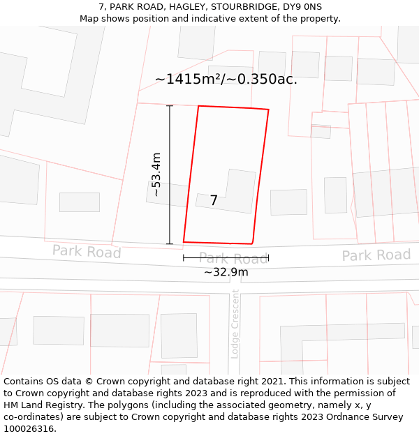 7, PARK ROAD, HAGLEY, STOURBRIDGE, DY9 0NS: Plot and title map