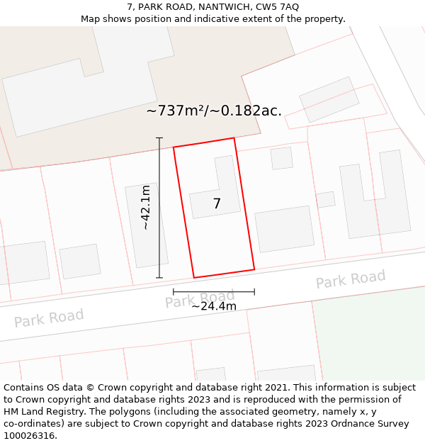 7, PARK ROAD, NANTWICH, CW5 7AQ: Plot and title map