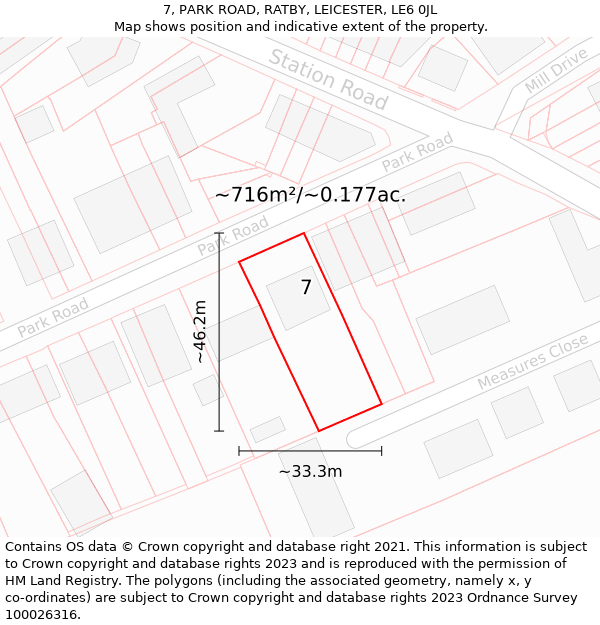 7, PARK ROAD, RATBY, LEICESTER, LE6 0JL: Plot and title map