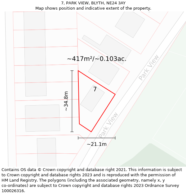 7, PARK VIEW, BLYTH, NE24 3AY: Plot and title map