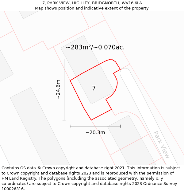 7, PARK VIEW, HIGHLEY, BRIDGNORTH, WV16 6LA: Plot and title map