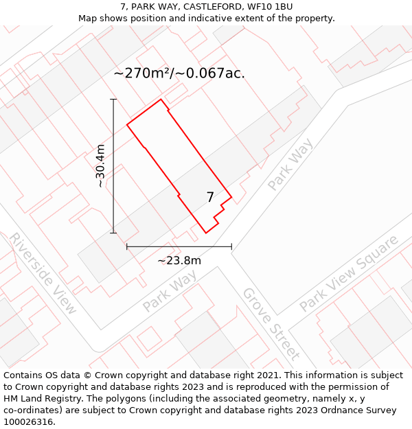 7, PARK WAY, CASTLEFORD, WF10 1BU: Plot and title map