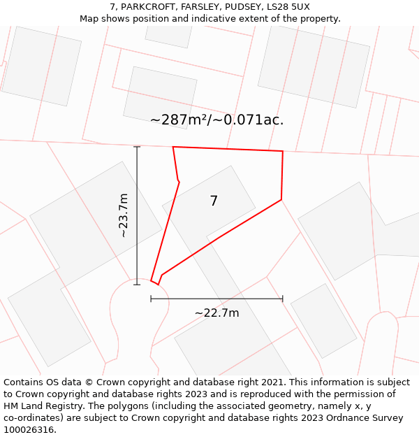 7, PARKCROFT, FARSLEY, PUDSEY, LS28 5UX: Plot and title map