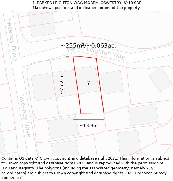 7, PARKER LEIGHTON WAY, MORDA, OSWESTRY, SY10 9RF: Plot and title map