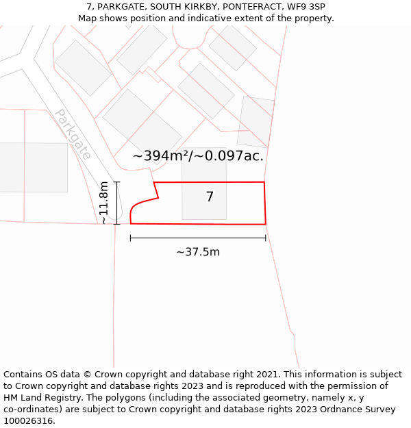 7, PARKGATE, SOUTH KIRKBY, PONTEFRACT, WF9 3SP: Plot and title map