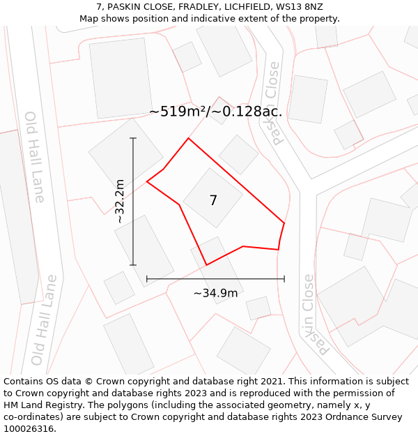 7, PASKIN CLOSE, FRADLEY, LICHFIELD, WS13 8NZ: Plot and title map