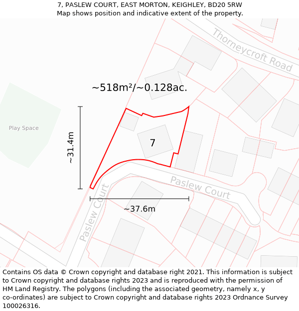 7, PASLEW COURT, EAST MORTON, KEIGHLEY, BD20 5RW: Plot and title map
