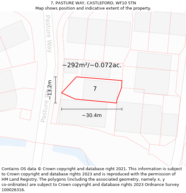 7, PASTURE WAY, CASTLEFORD, WF10 5TN: Plot and title map