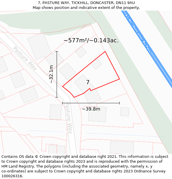 7, PASTURE WAY, TICKHILL, DONCASTER, DN11 9AU: Plot and title map