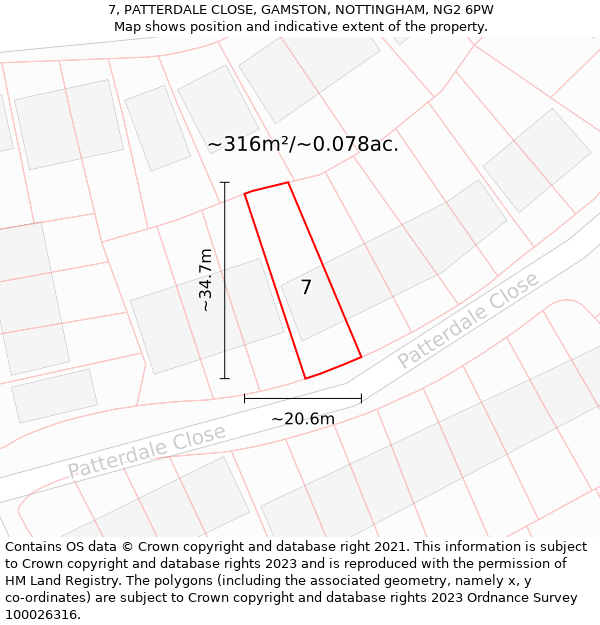 7, PATTERDALE CLOSE, GAMSTON, NOTTINGHAM, NG2 6PW: Plot and title map