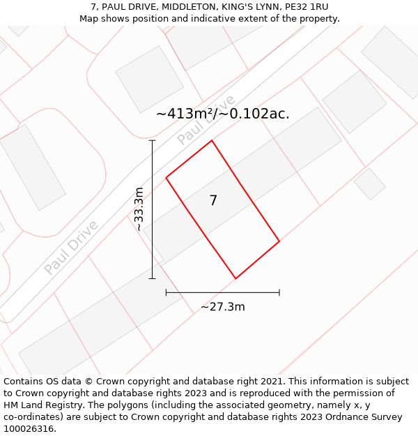 7, PAUL DRIVE, MIDDLETON, KING'S LYNN, PE32 1RU: Plot and title map