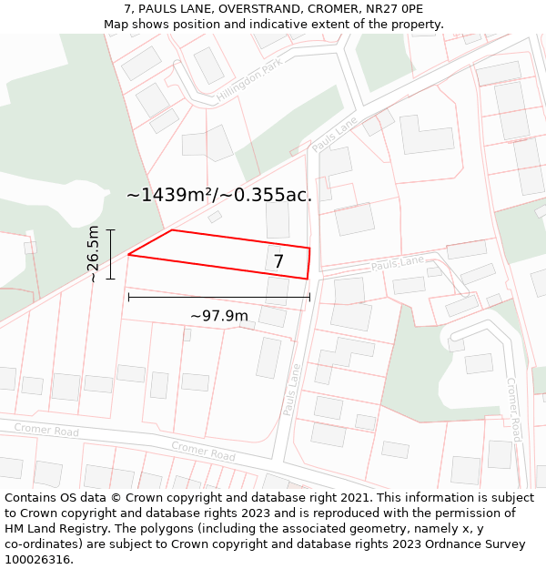 7, PAULS LANE, OVERSTRAND, CROMER, NR27 0PE: Plot and title map