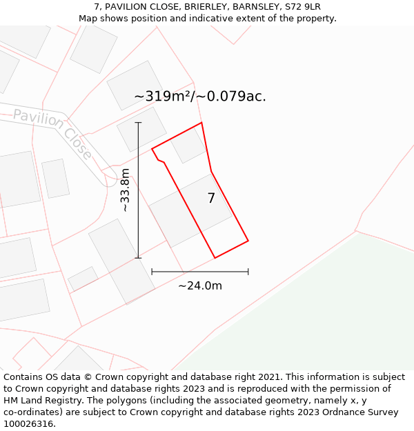 7, PAVILION CLOSE, BRIERLEY, BARNSLEY, S72 9LR: Plot and title map