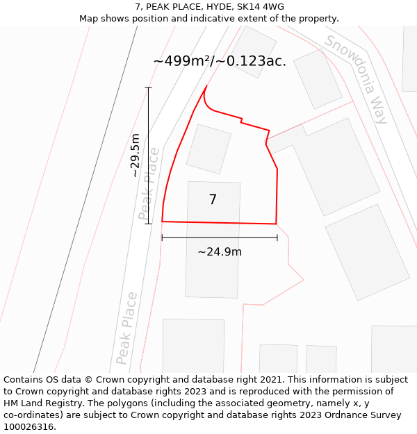 7, PEAK PLACE, HYDE, SK14 4WG: Plot and title map