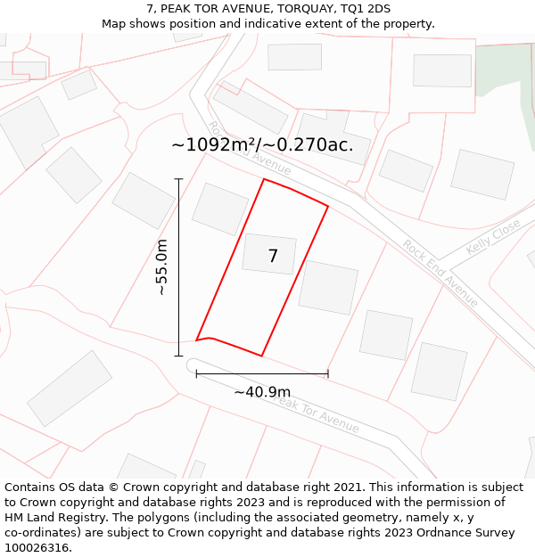 7, PEAK TOR AVENUE, TORQUAY, TQ1 2DS: Plot and title map