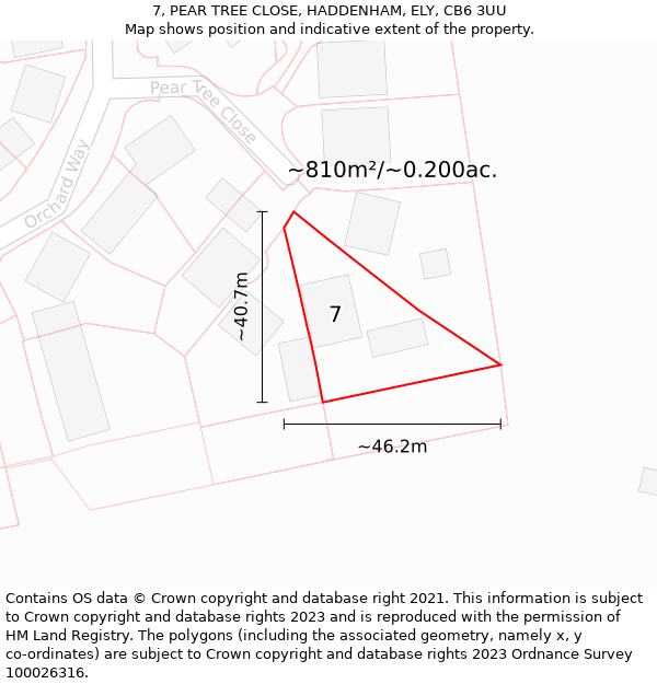 7, PEAR TREE CLOSE, HADDENHAM, ELY, CB6 3UU: Plot and title map