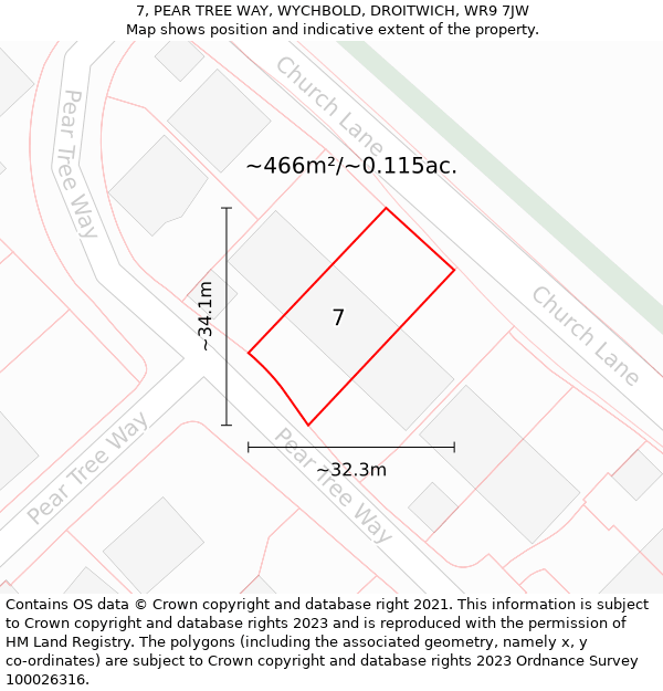 7, PEAR TREE WAY, WYCHBOLD, DROITWICH, WR9 7JW: Plot and title map